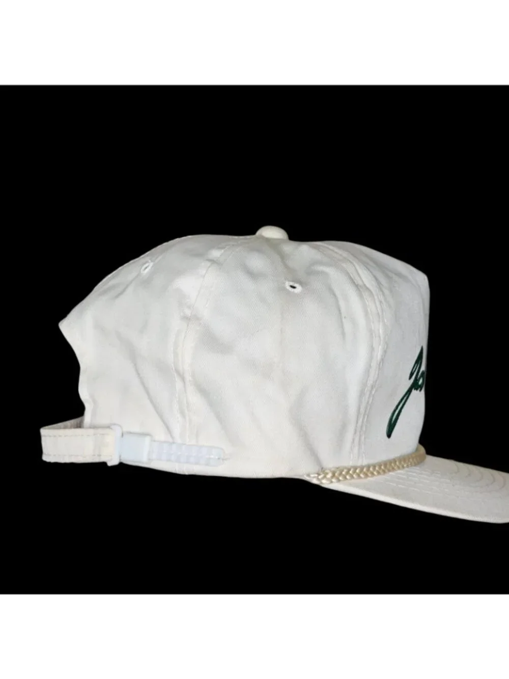 VTG‎ John Deere Ball Rope Hat Cap Adjustable Slide Cursive White 80s Youngan